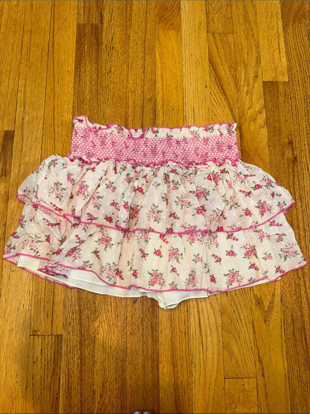 Katie J NYC Teen Ruffled Floral Smocked Skort with Pink Trim Size Medium